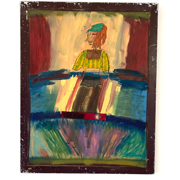 Multimedia Upcycled Found Art Figure Painting EUC